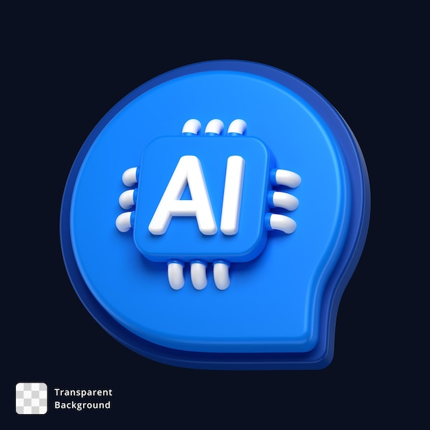 PSD 3d icon of a chat bubble with an ai chip attached to it