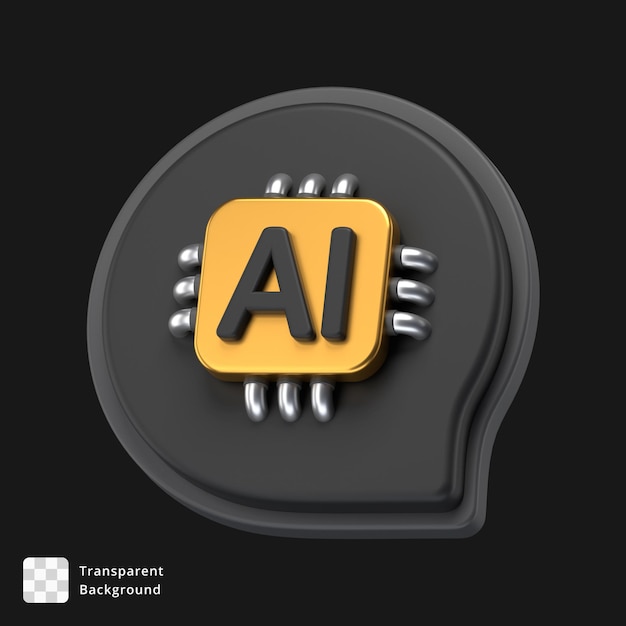 PSD 3d icon of a chat bubble with an ai chip attached to it