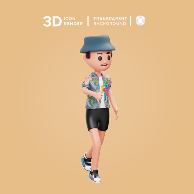 3d icon child carrying lollipop illustration