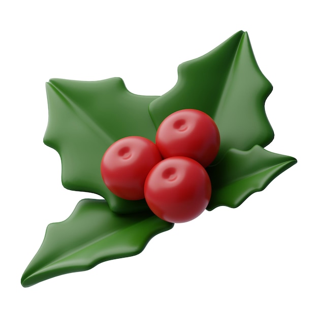 PSD 3d icon of christmas holly christmas ornament and holiday concept