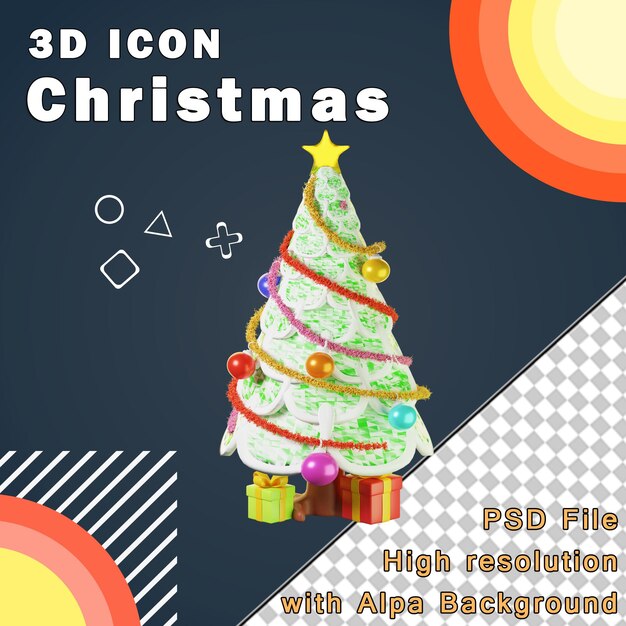 3d icon christmas tree with gifts