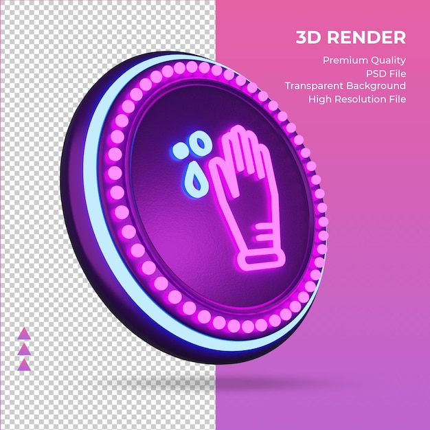 3d icon cleaning gloves hotel neon sign rendering left view