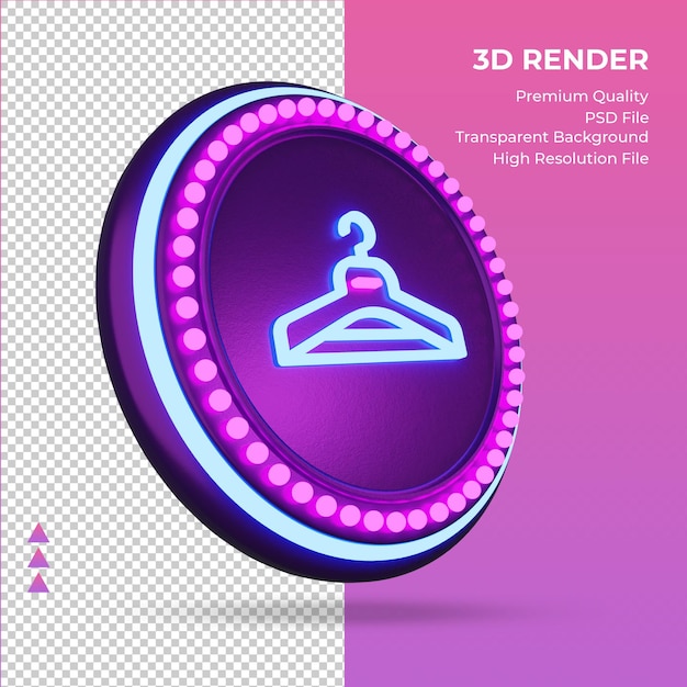 3d icon clothes hanger hotel neon sign rendering left view