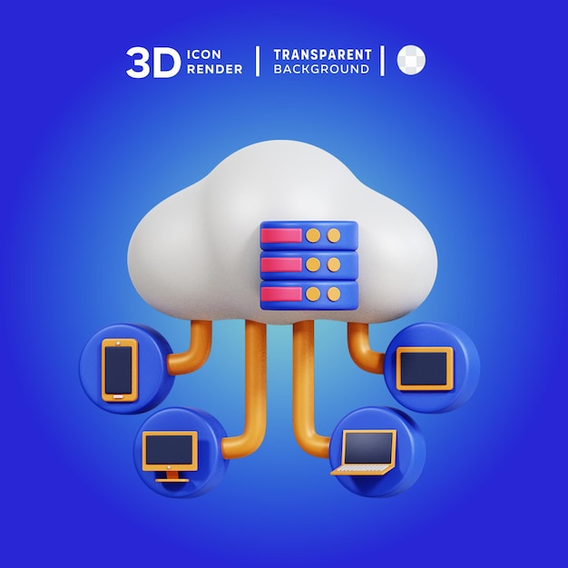 PSD illustrazione della base di dati 3d di icone cloud