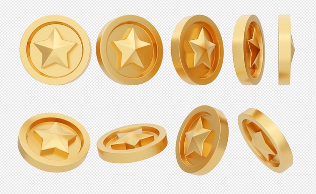 3D icon coin star gold money set