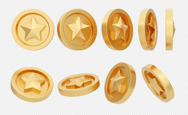 PSD 3d icon coin star gold money set