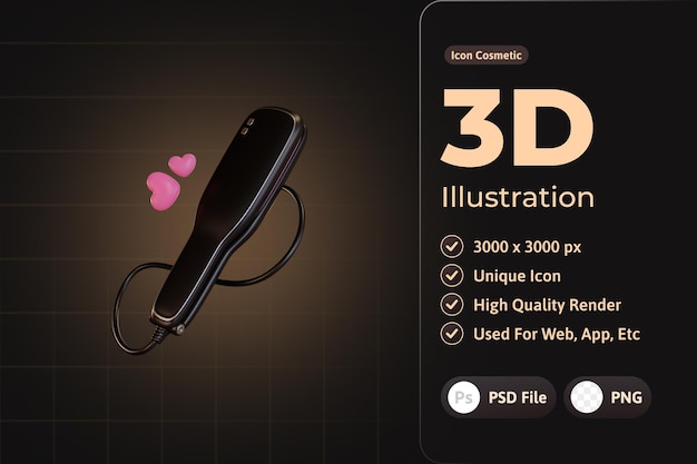 PSD 3d icona cosmetica di lusso, piastra per capelli