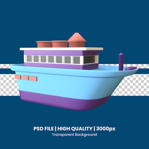 PSD 3d icon cruise ship rendered isolated on the transparent background