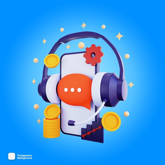 PSD 3d icon customer care with money isolated on the transparent background