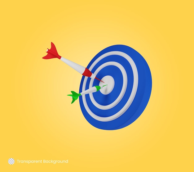 PSD 3d icon dart board for target with arrow or business target goal hit success center accuracy symbol