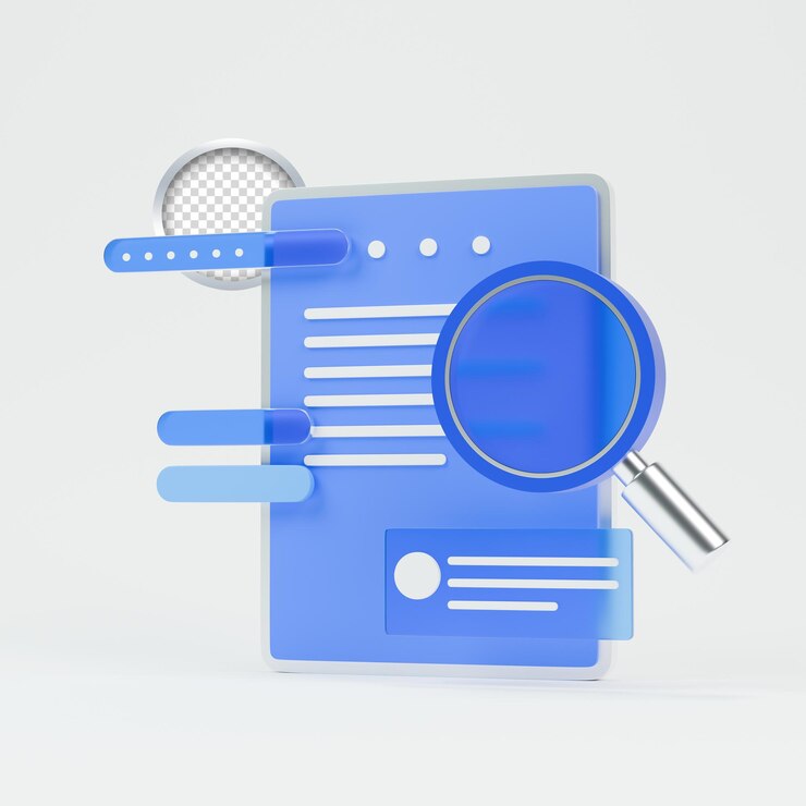 PSD 3d icon data analytics of business with a magnifying glass on it