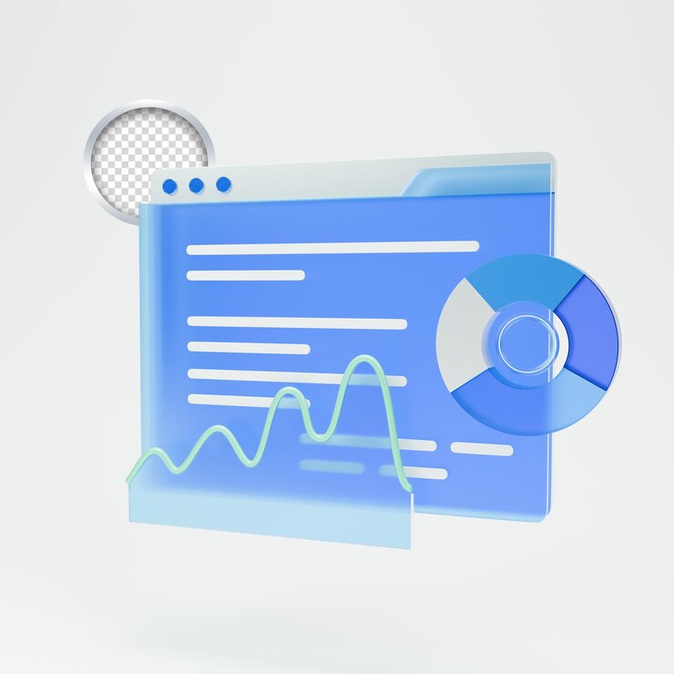 PSD 3d-icon data analytics grafiek weergegeven op webinterface