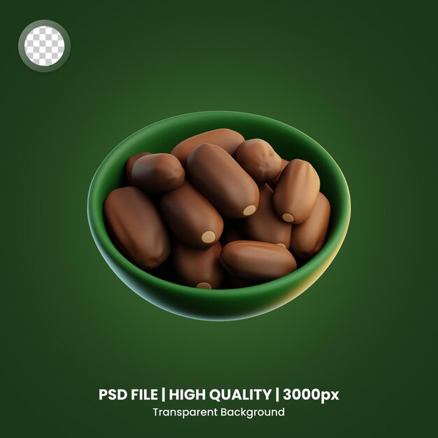 PSD 3d icon dates fruit bowl