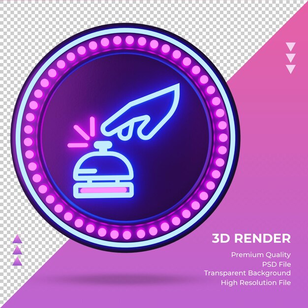 PSD icona 3d desk bell hotel segno al neon rendering vista frontale