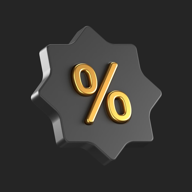 PSD 3d icon of a discount sign with a gold percent sign in the center