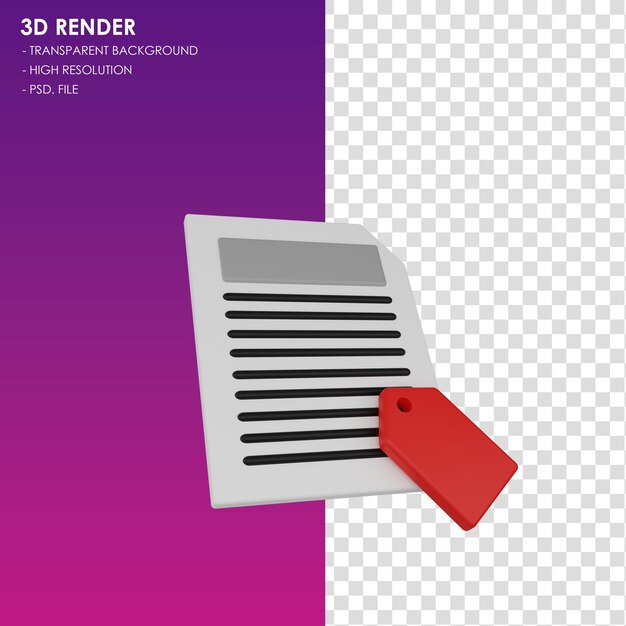 PSD 3d icon document with tag