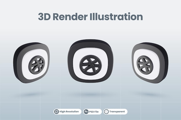 PSD 3d icon dribbble social media logo isolated render