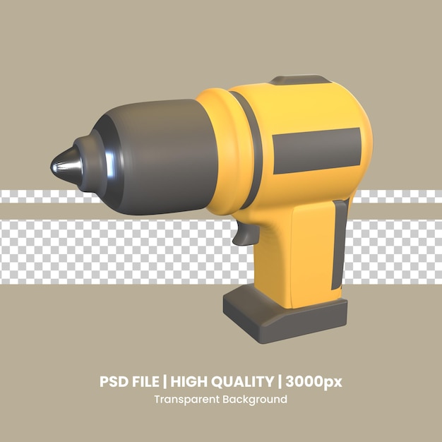 PSD 3d icon drill tools rendered isolated on the transparent background