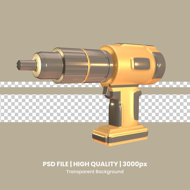 PSD 3d icon drill tools rendered isolated on the transparent background