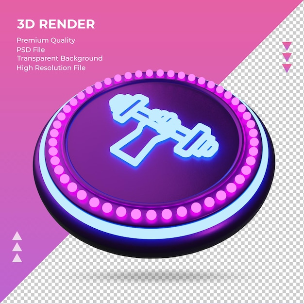3d icon dumbbell hotel neon sign rendering right view