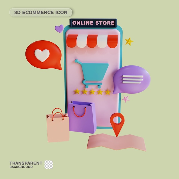 PSD Интернет-магазин 3d icon ecommerce реалистичная карта gps и подарочные пакеты для баннера целевой страницы сайта