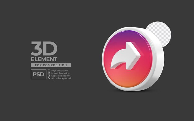 PSD 3d icon element social media for composition premium psd