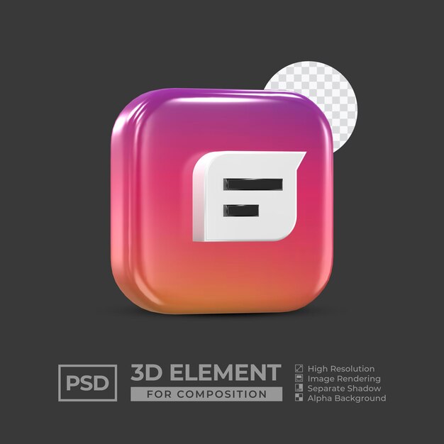 3d icona elemento social media per composizione premium psd