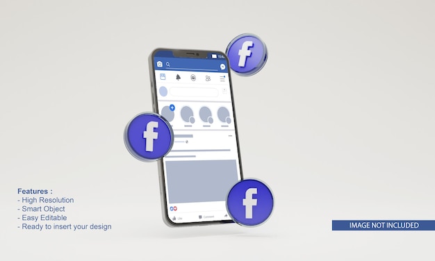 PSD mockup di telefono cellulare facebook icona 3d