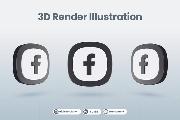 PSD 3d icon facebook social media logo isolated render