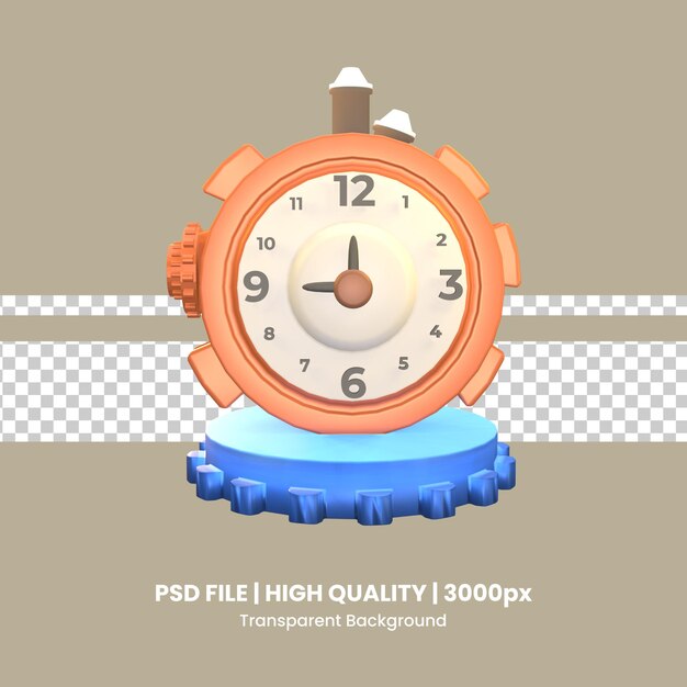 3d icon factory clock rendered isolated on the transparent background