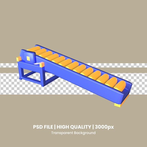 PSD 3d icon factory conveyor belt rendered isolated on the transparent background