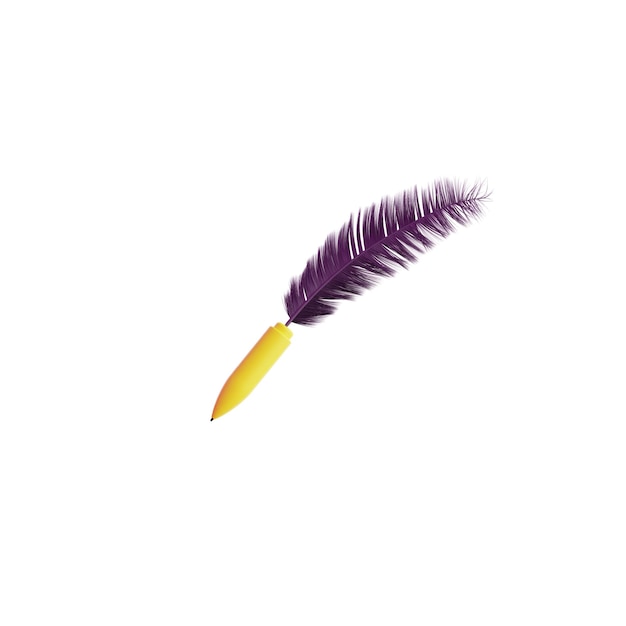 3d icon feather with a purple feather on the side of it