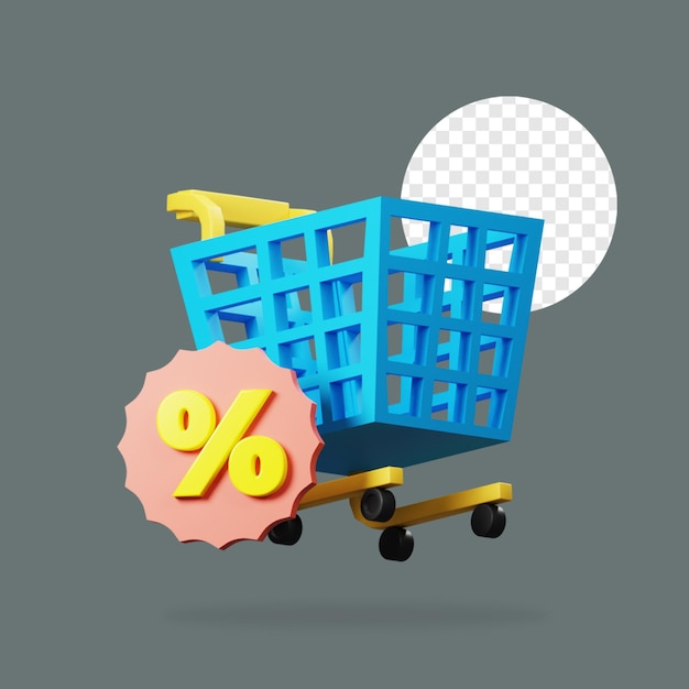 3d icon floating cart with discount