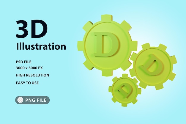 PSD 3d icon gears dogecoin