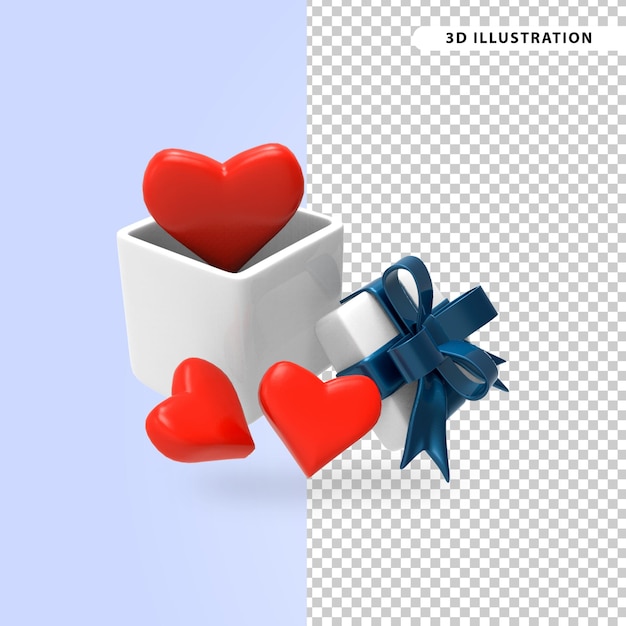 PSD confezione regalo icona 3d e amore adatto per san valentino