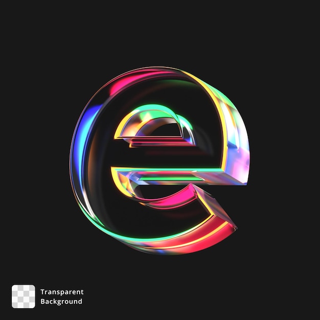 PSD 3d icon of a glass letter e