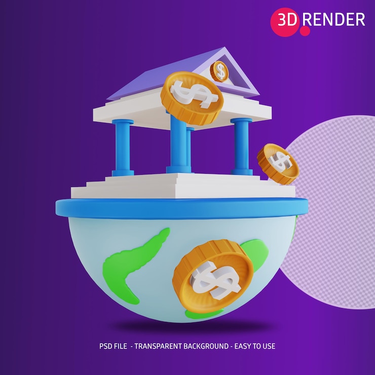 PSD 3d आइकन ग्लोबल मनी