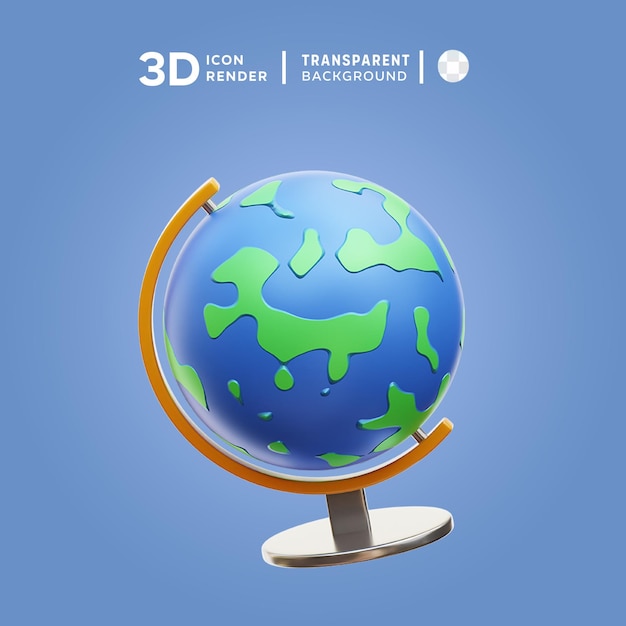 PSD globo 3d con icona e illustrazione di laurea