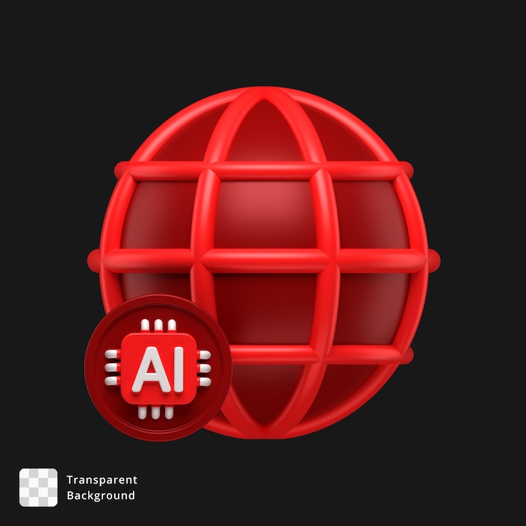 PSD 3d icon of a globe with an ai chip attached to it