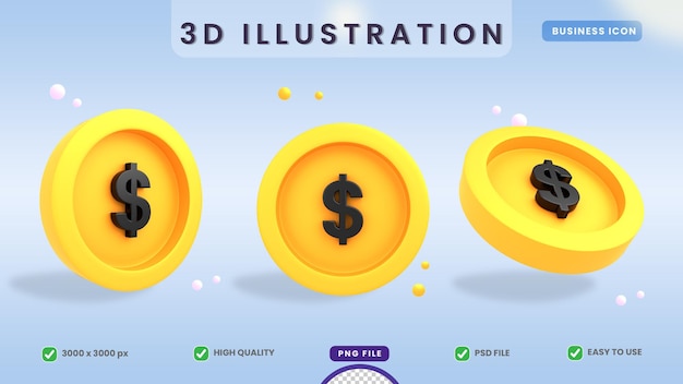 3d icon gold dollar coins premium psd