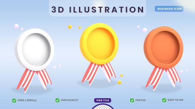 3d icon gold silver bronze medal premium psd