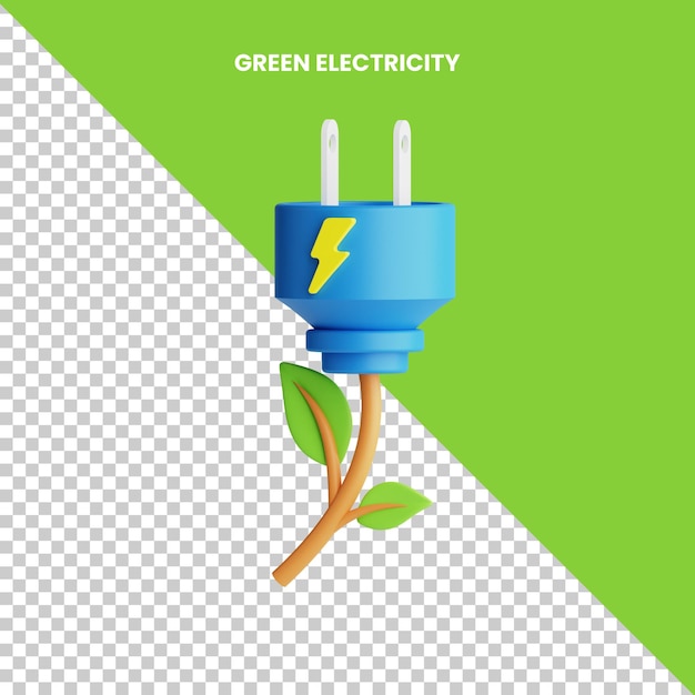 3d icon green electricity isolated on the transparent background