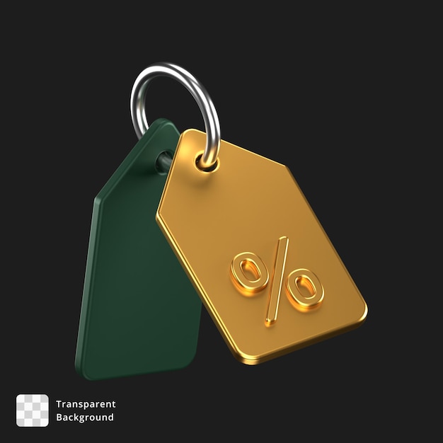 PSD 3d icon of a green and gold discount or price tag