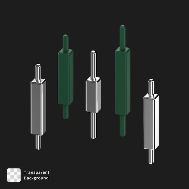 PSD icona 3d di un grafico a candela verde e argento