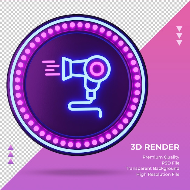 3d icon hairdryer hotel neon sign rendering front view