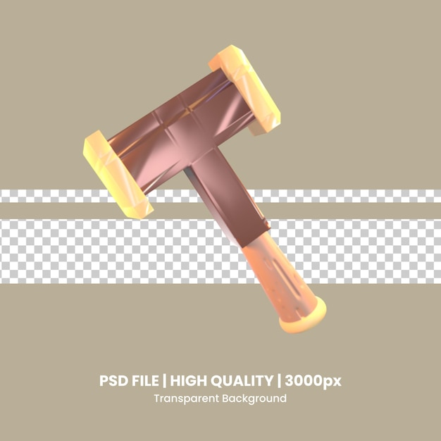 PSD 3d icon hammer rendered isolated on the transparent background