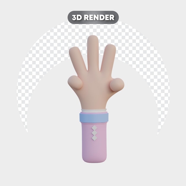 3d icon hand gesture front side three fingers