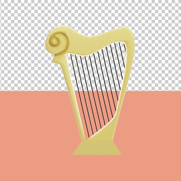 3d icon harp isolated on the transparent background