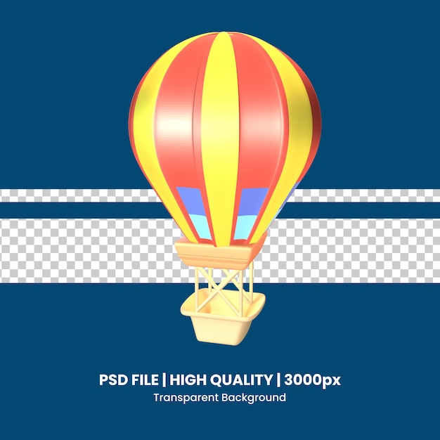 PSD 3d icon hot air balloon rendered isolated on the transparent background