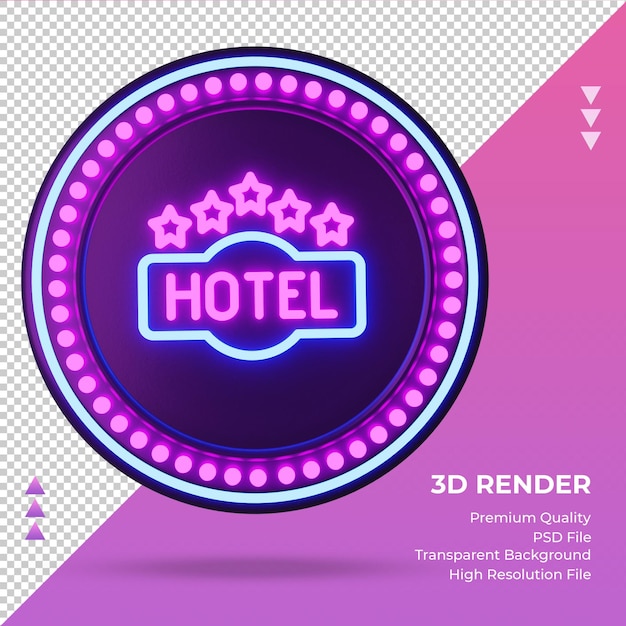 Icona 3d hotel 5 stelle hotel segno al neon rendering vista frontale